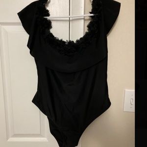 Plus Appliqués Flounce Bardot One Piece Swimsuit